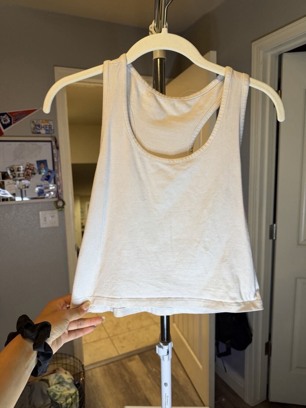 White Cropped Scoop Neck Racerback Sleeveless Cotton Stretch Tank Top L